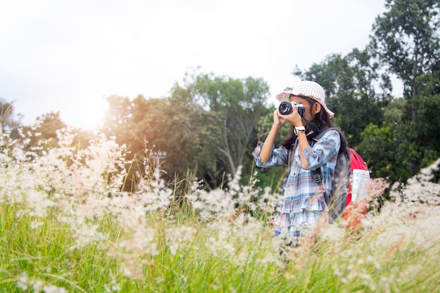 Little girl take pictures in tourism