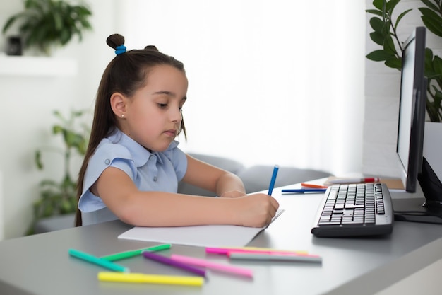 Little Girl Using Computer Concept, distance online learning