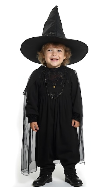 Photo a little girl wearing a black hat and a black hat