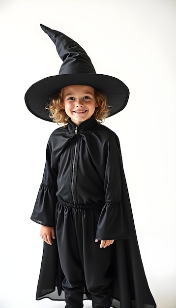 Photo a little girl wearing a black hat and a black hat