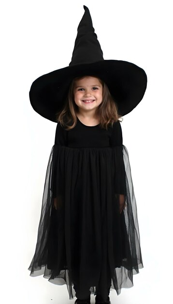 a little girl wearing a black hat that says quot little girl quot