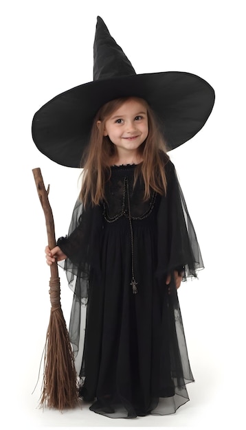 a little girl wearing a black hat with a long fringe