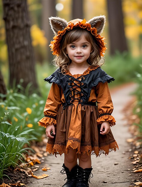 a little girl wearing a costume with a rabbit ears on it