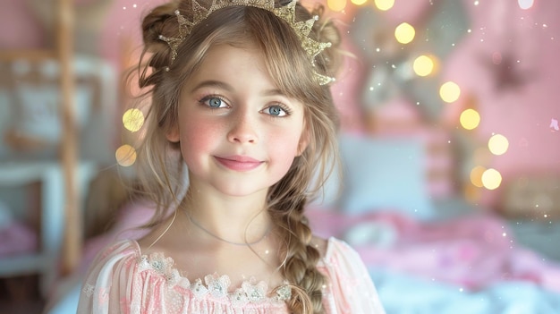 Little girl wearing a crown on her head