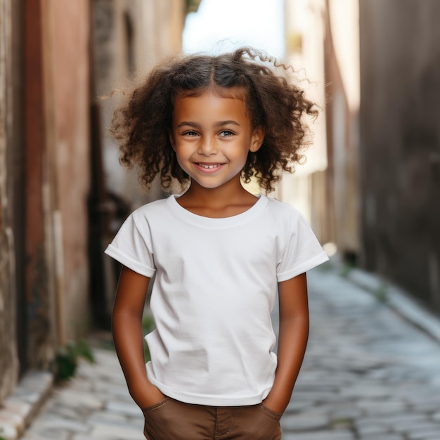 A little girl wearing empty blank tshirt