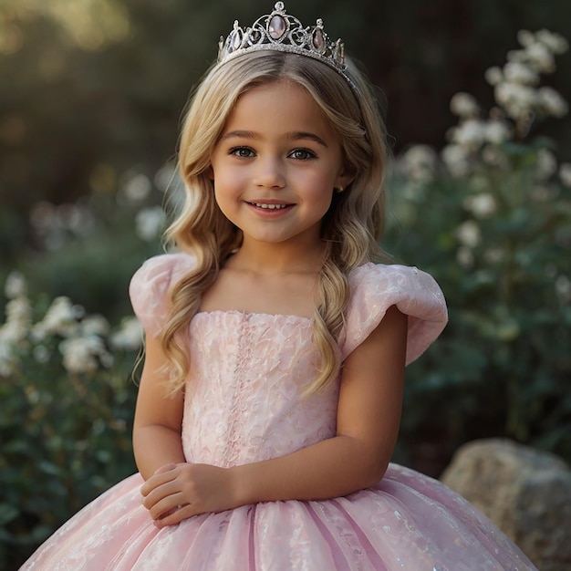 Photo a little girl wearing a pink dress with a tiara on her head