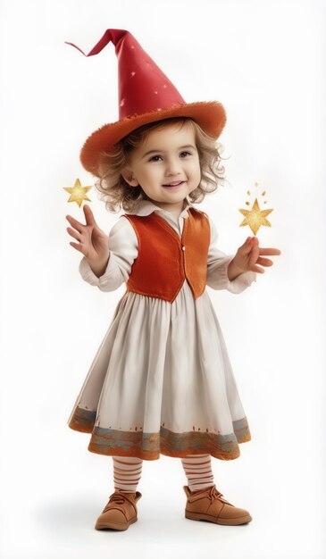 Photo a little girl wearing a red hat with gold stars on it