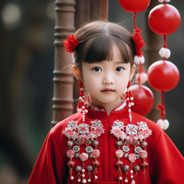 A little girl wearing red porcelain earrings in Korean style is weaving exquisite handmade ornaments in a creative way v 52 Job ID f10b79f42dfd4776b0741da4b818bbd1