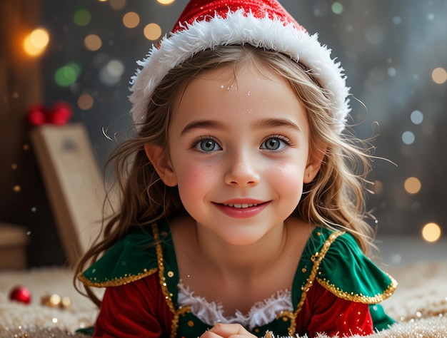 Photo a little girl wearing a santa hat is smiling