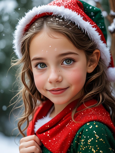 a little girl wearing a santa hat is wearing a santa hat