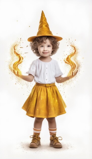 Photo a little girl wearing a yellow dress and a yellow skirt with a yellow top