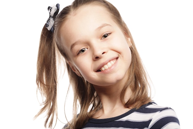 Little girl over white background