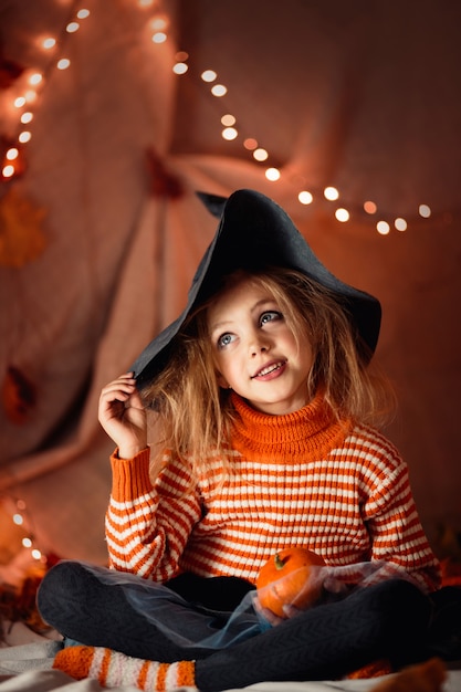 little girl witch portrait for halloween