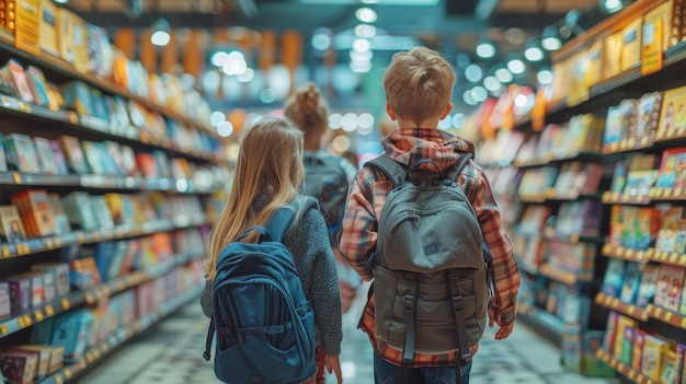 Little Girl With Backpack in Store Aisle