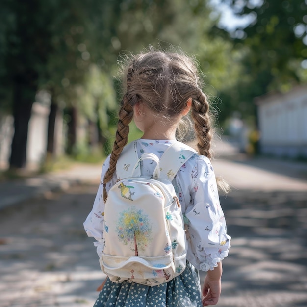 Photo a little girl with a backpack that says  a girl  on the back