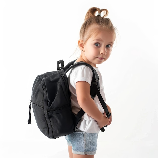 Photo a little girl with a backpack that says  a  on it