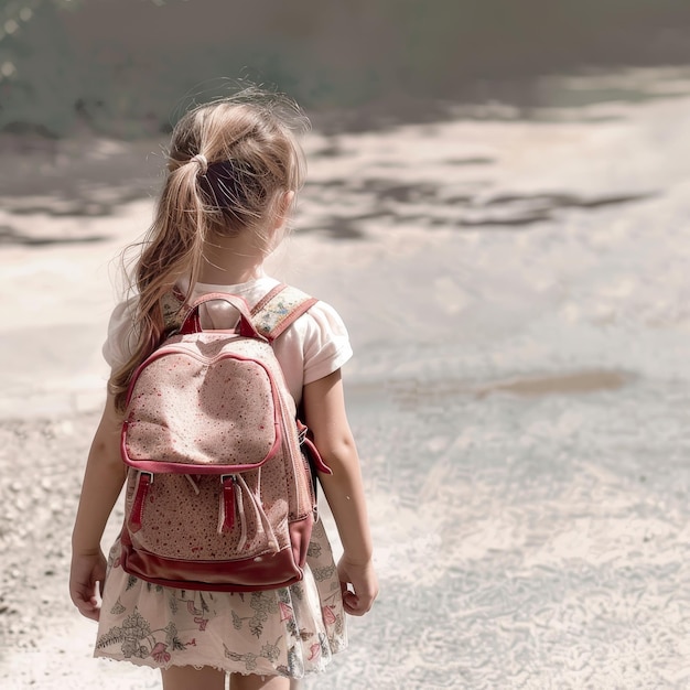 Photo a little girl with a backpack that says  the word  on it