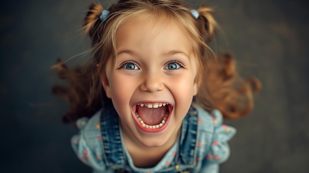 a little girl with a big smile showing her teeth