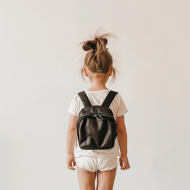 Photo a little girl with a black backpack on her back