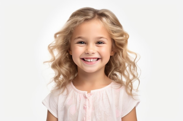 A little girl with blonde hair smiling at the camera Perfect for capturing joyful moments and showcasing happiness in various contexts