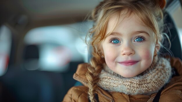 Little Girl With Blue Eyes in Car