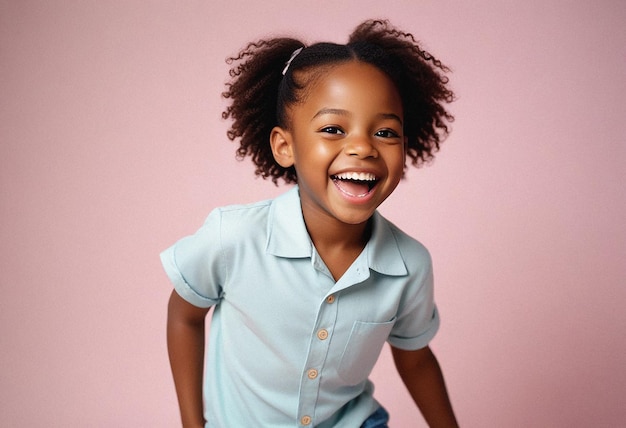 a little girl with a blue shirt shes smiling quot