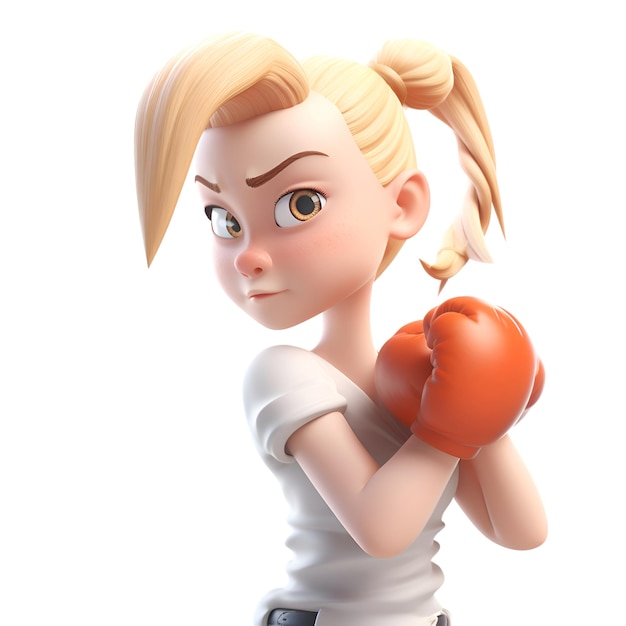 Little girl with boxing gloves on a white background 3d rendering