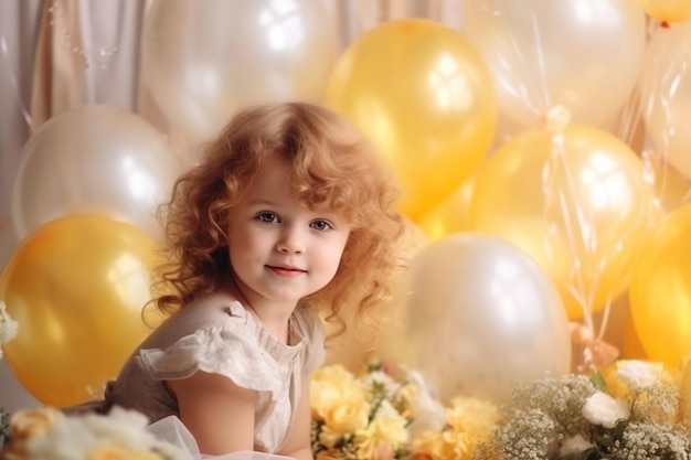 A little girl with a bunch of balloons