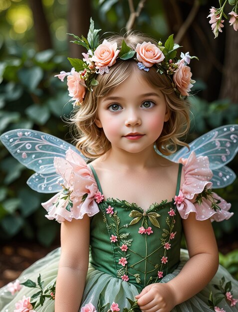 a little girl with a butterfly on her head