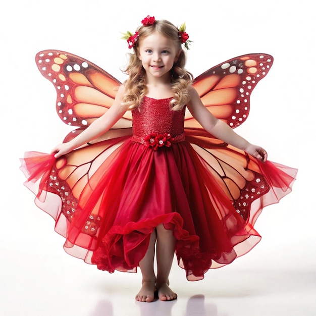 a little girl with a butterfly wings on her head