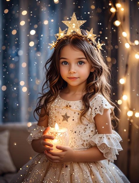 a little girl with a candle in her hands