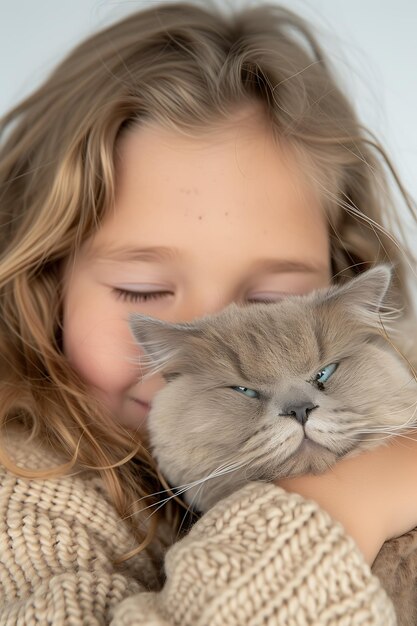 Photo little girl with cat