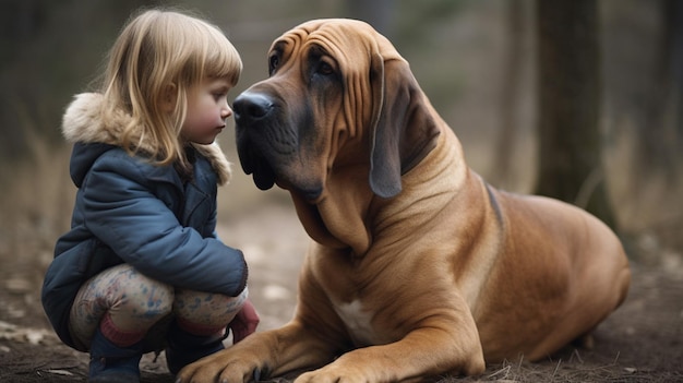 A little girl with a dog