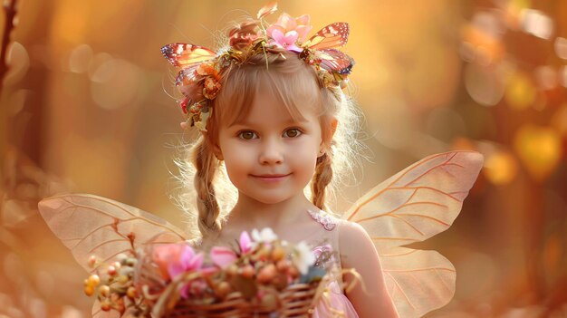 a little girl with a fairy costume and the wings