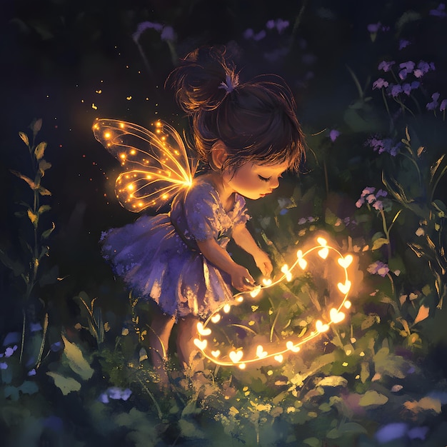 a little girl with a fairy in her hand