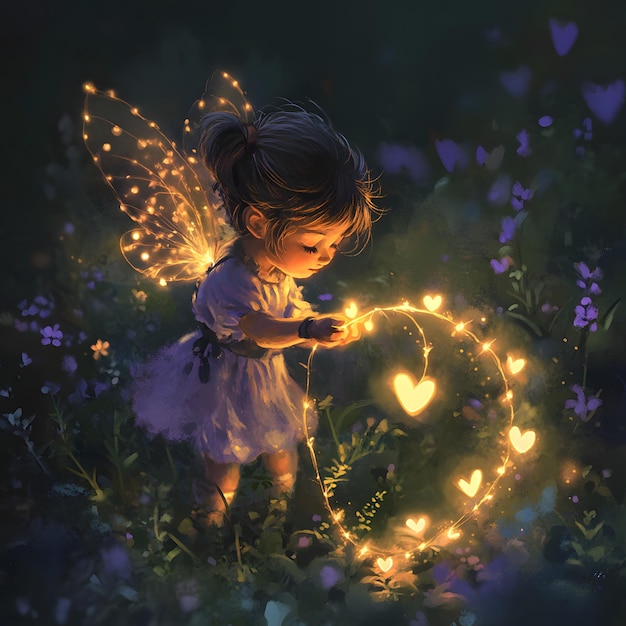 a little girl with a fairy in her hand