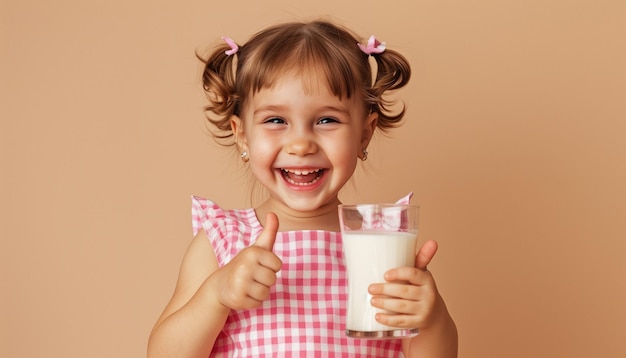 a little girl with a glass of milk and a glass of milk