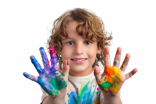 Little Girl With Hands Painted in Bright Colors