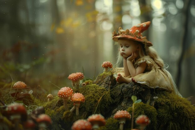 Photo a little girl with a hat and a hat that says  wild mushrooms