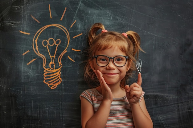 Little Girl with an Idea on a Blackboard