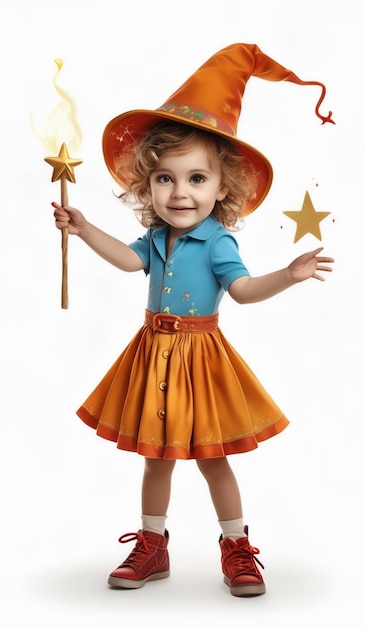 Photo a little girl with a magic wand and a star on her hat