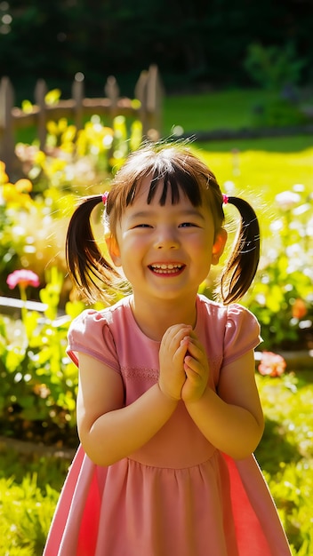 a little girl with pigtails holding a wooden spoon and a wooden spoon