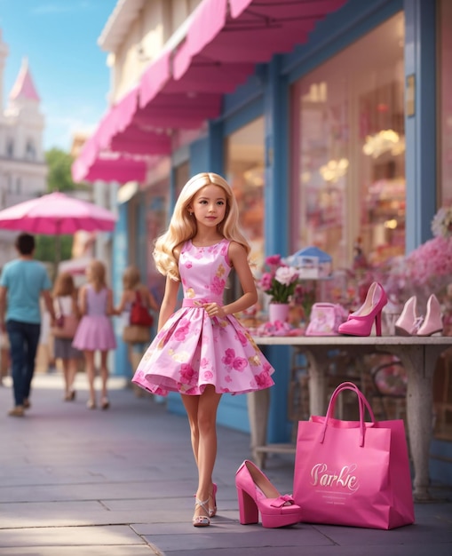 A little girl with a pink bag and pink bag