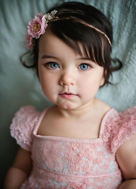 Photo a little girl with a pink flower in her hair