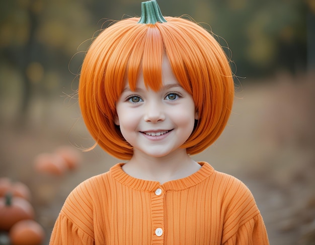 Photo a little girl with a pumpkin hat that says quot pumpkin quot