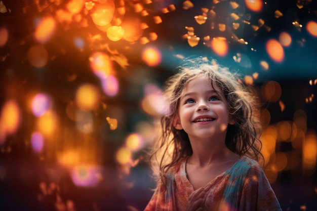 A little girl with a rainbow of hearts in her hair