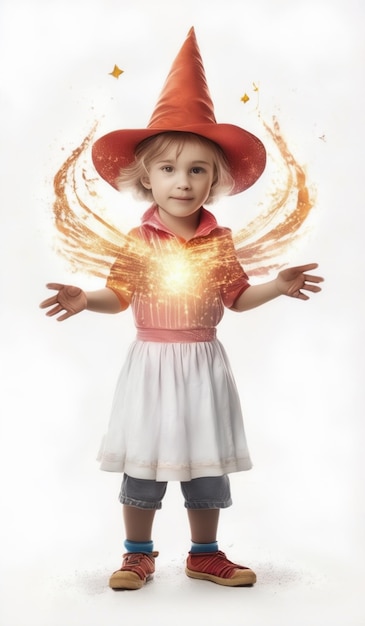 Photo a little girl with a red hat and a firework circle