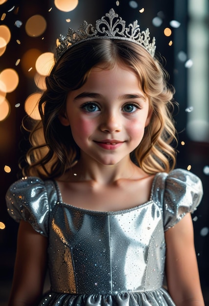 a little girl with a tiara on her head