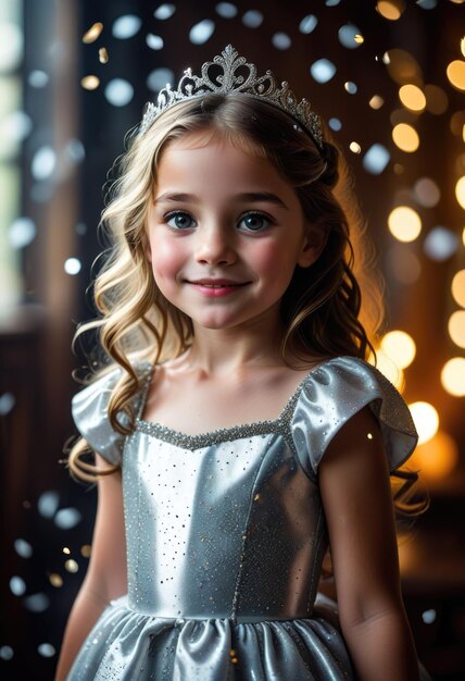 a little girl with a tiara on her head