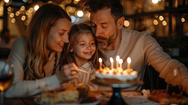 Little girl39s birthday parents eating cake together